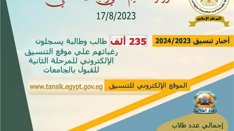 235 ألف طالب يسجلون في تنسيق المرحلة الثانية للقبول بالجامعات