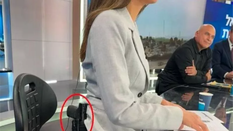شاهد.. مذيعة إسرائيلية تقدّم برنامجها التليفزيوني مع مسدس حول خصرها