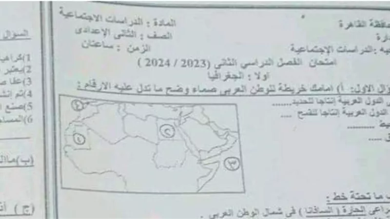 تسريب امتحانات الصف الثاني الإعدادي 2024 في مادة الدراسات الاجتماعية