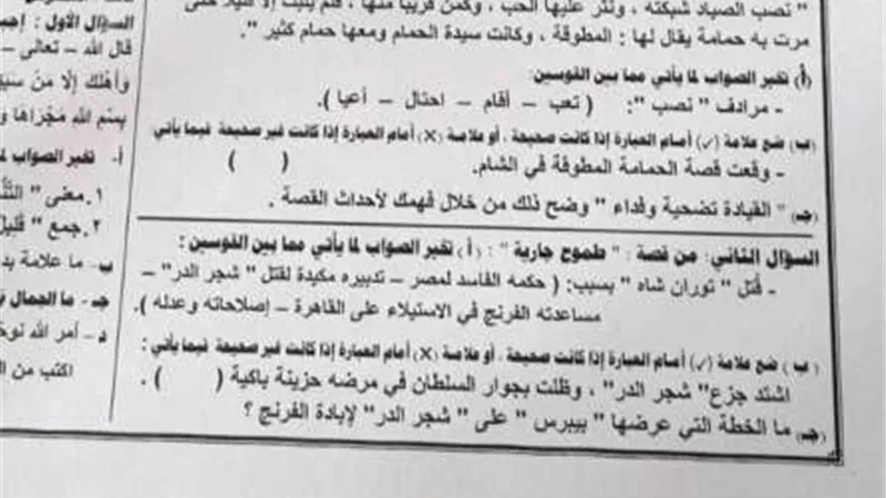 تسريب امتحانات الشهادة الإعدادية 2024 بالموفية في مادة اللغة العربية بالإجابات