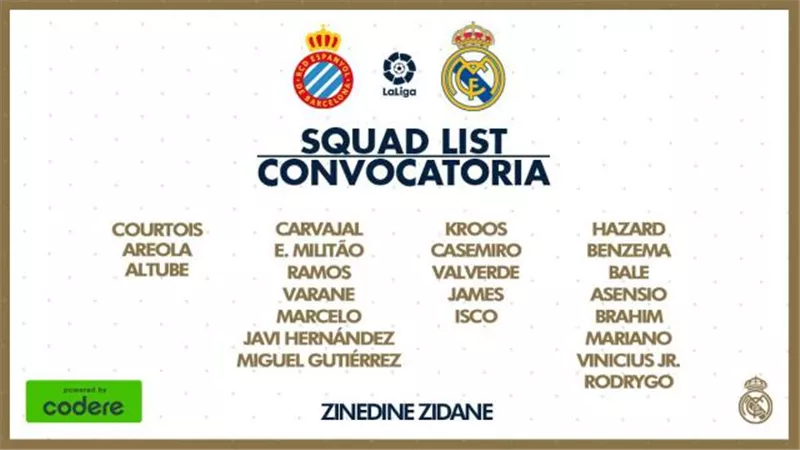 زيدان يعلن قائمة ريال مدريد فى مواجهة إسبانيول