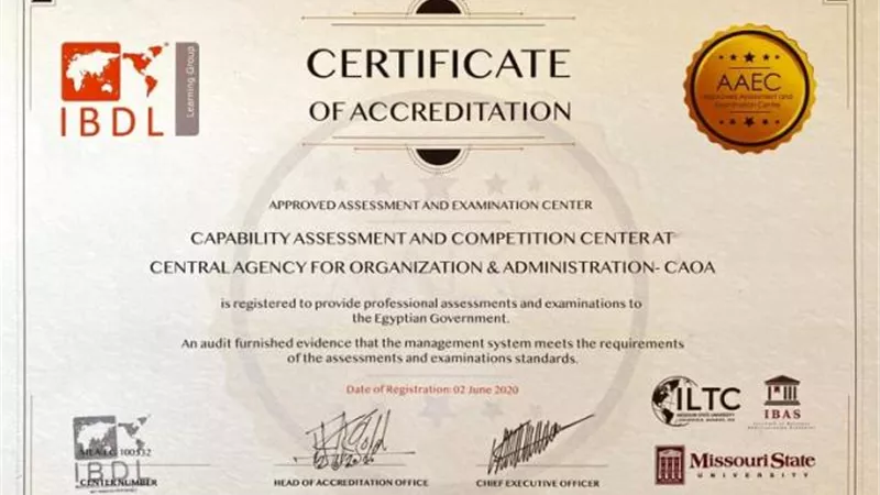 التنظيم والإدارة تُعلن حصول مركزها لتقييم القدرات على الإعتماد الدولي من IBDL وجامعة ميزوري الأمريكية