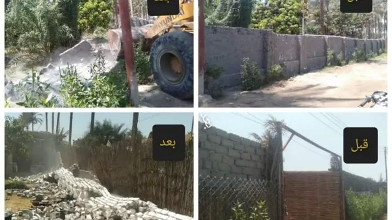 شاهد.. ضبط وإزالة 23 حالة بناء مخالف وتعديات على أراضي زراعية بالجيزة
