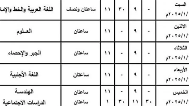 جدول امتحانات الصف الثالث الإعدادي الترم الأول 2025 بالقاهرة والجيزة والمحافظات 