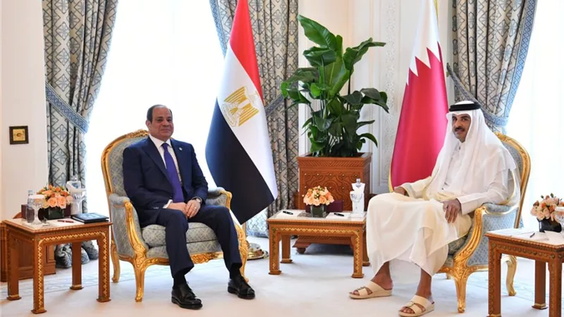 العلاقات الثنائية وتهجير الفلسطينيين تتصدران مباحثات الرئيس السيسي وأمير قطر