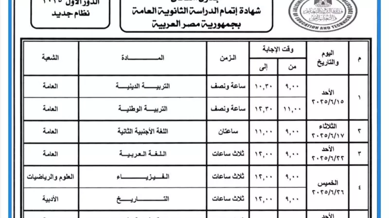 موعد بداية امتحانات الثانوية العامة 2025 